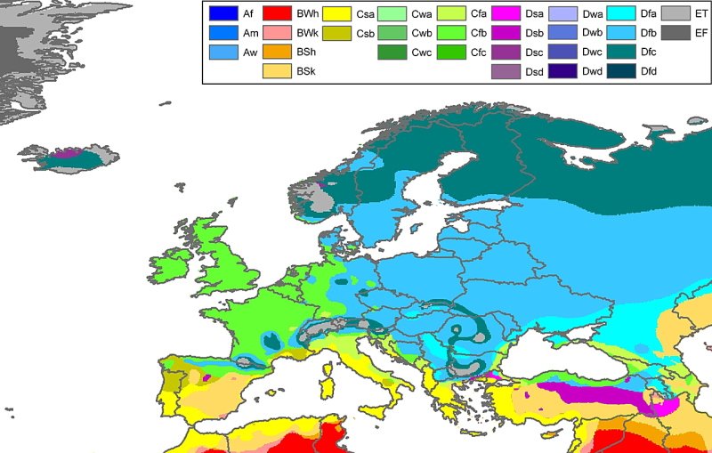Климат Европы по классификации Кёппена- Гейгера