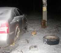 В Ночное Время в Саках за снятые с машины колеса поймали двух грабителей