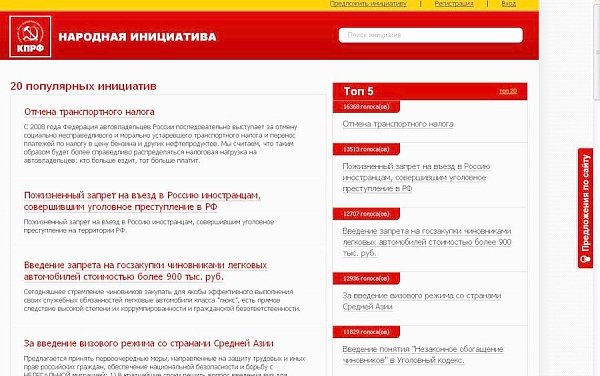 Итоги 2014. Крупнейшие интернет-инициативы КПРФ. Поддержка предложений гражданского общества на портале "Народная инициатива"