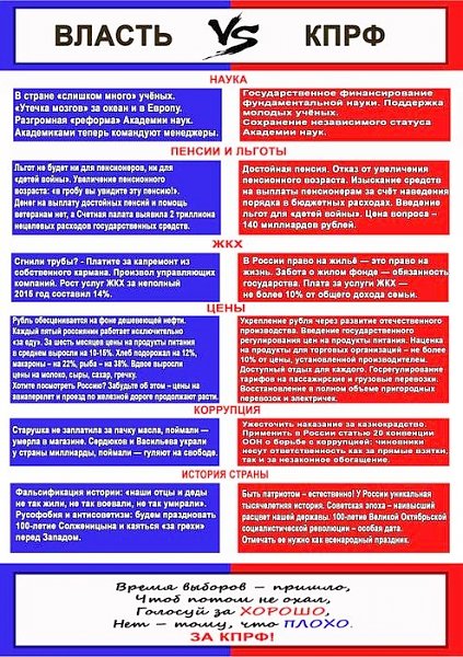 Агитационная листовка: «13 сентября 2015 года - почему КПРФ?»