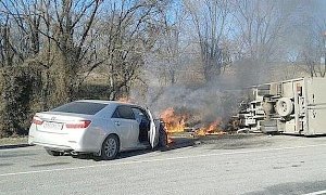 На крымской дороге фура столкнулась с Тойотой