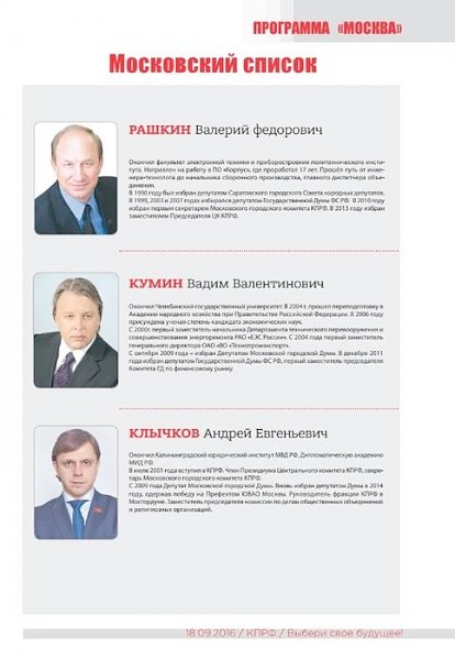 Программа Московских коммунистов на выборах депутатов Государственной Думы 2016 года