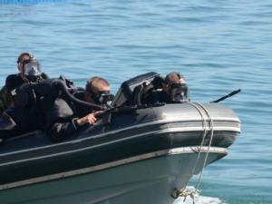 Элементы подводной акробатики и подводного боя отрабатывают бойцы противоподводно-диверсионного отряда ЧФ