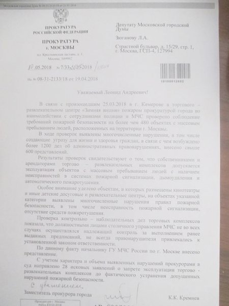 Прокуратура Москвы направила в суд 28 исков о запрете эксплуатации торгово-развлекательных комплексов
