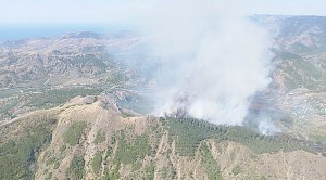 Площадь лесного пожара в горах под Судаком удвоилась